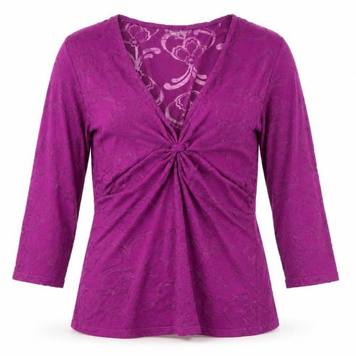 Wallis Womens Purple Floral Mesh Wrap Blouse Size 14 3/4 Sleeve