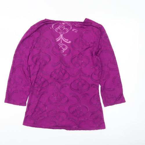 Wallis Womens Purple Floral Mesh Wrap Blouse Size 14 3/4 Sleeve