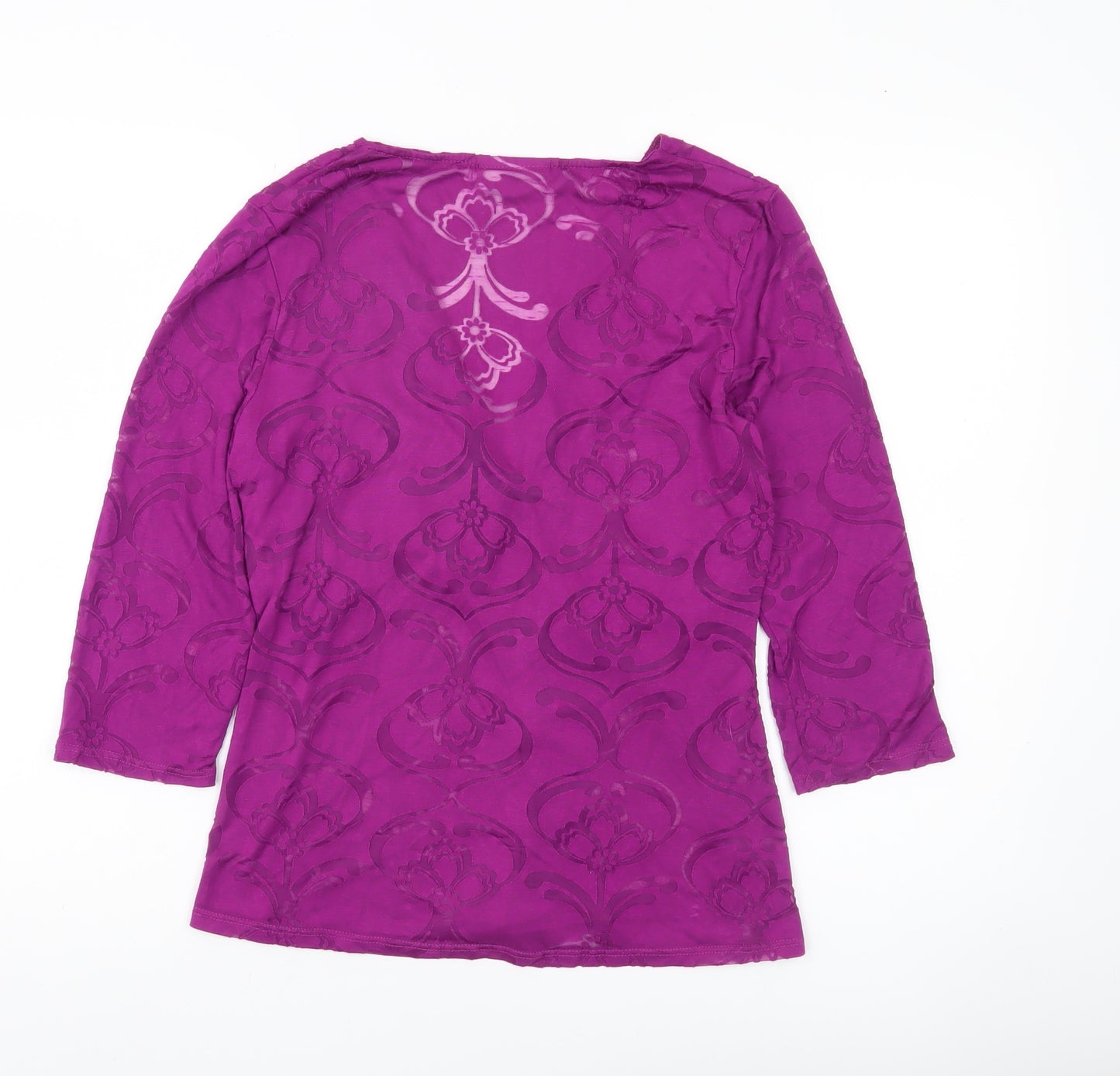 Wallis Womens Purple Floral Mesh Wrap Blouse Size 14 3/4 Sleeve