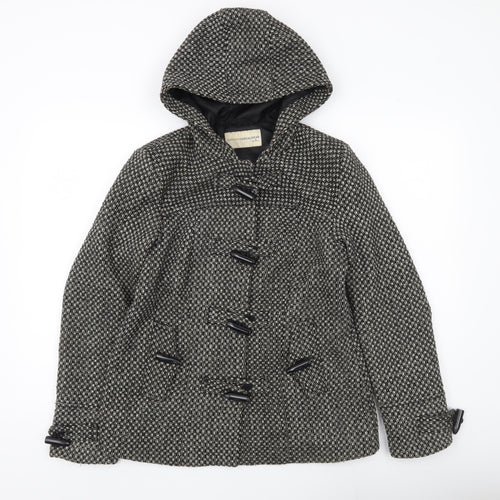 BHS Womens Black White Wool Blend Hooded Duffle Coat Size 12