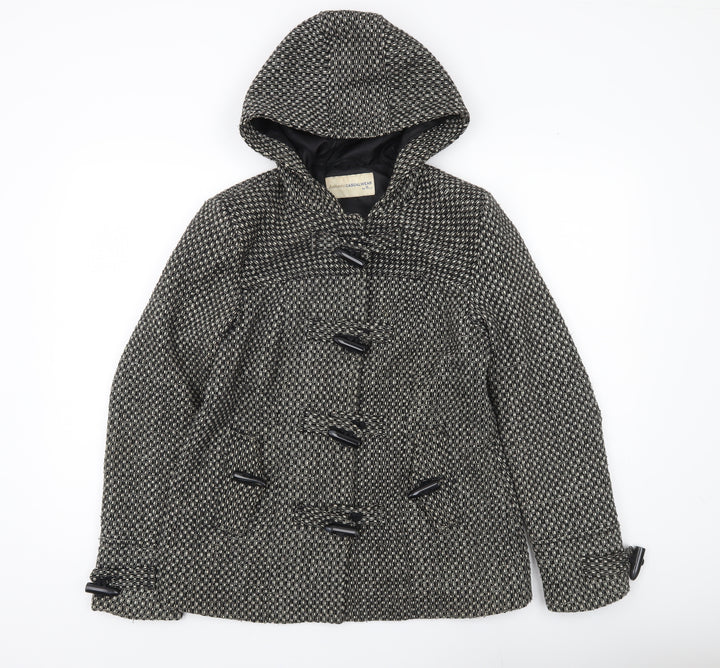 BHS Womens Black White Wool Blend Hooded Duffle Coat Size 12