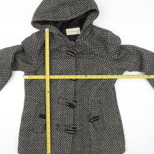 BHS Womens Black White Wool Blend Hooded Duffle Coat Size 12