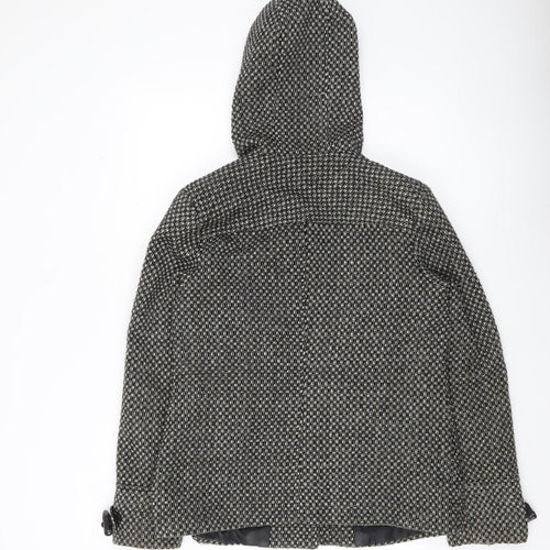 BHS Womens Black White Wool Blend Hooded Duffle Coat Size 12
