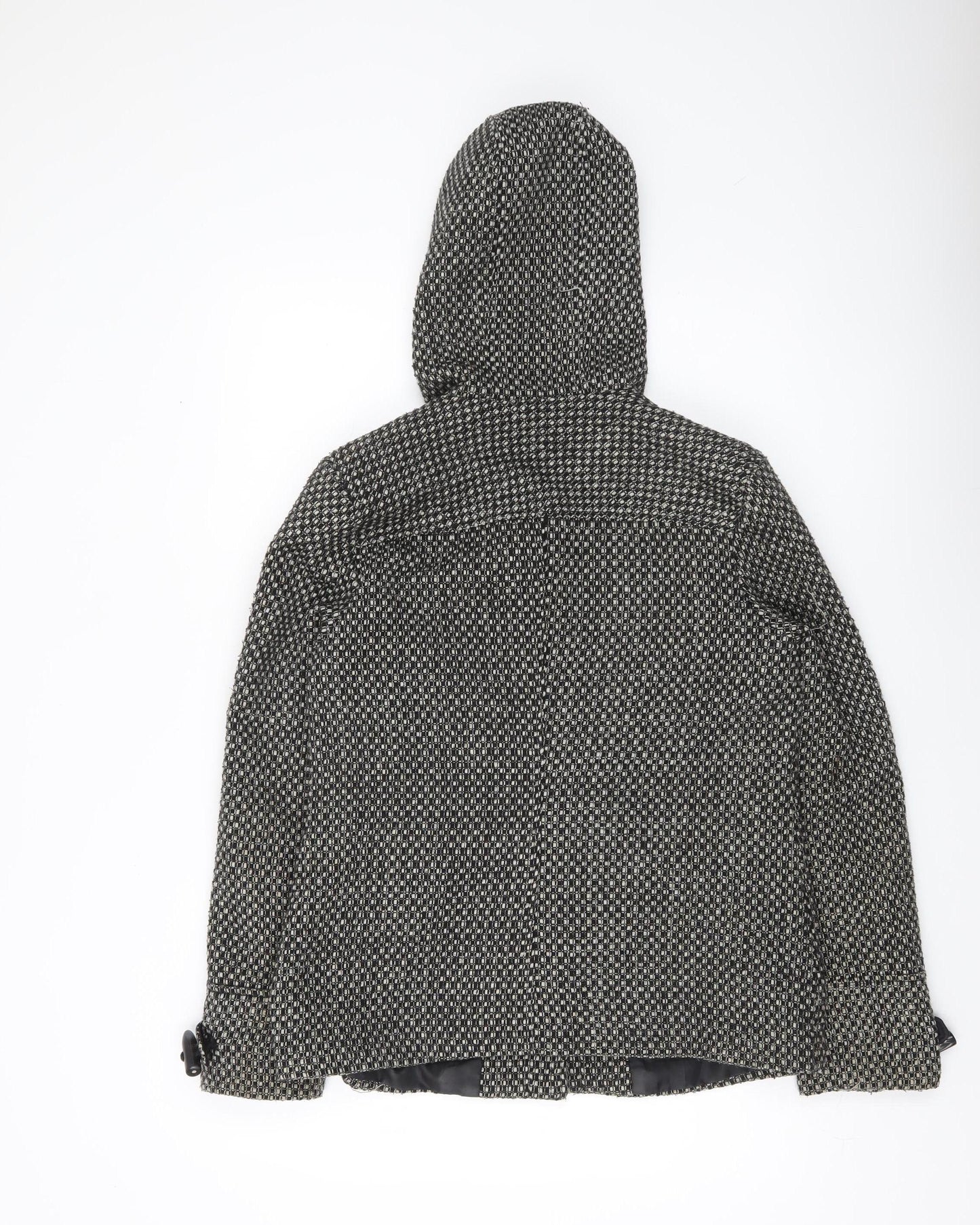 BHS Womens Black White Wool Blend Hooded Duffle Coat Size 12