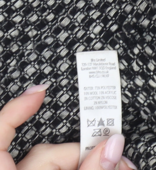 BHS Womens Black White Wool Blend Hooded Duffle Coat Size 12