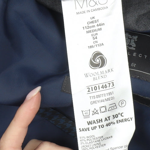 Marks and Spencer Men Grey Wool Blend Blazer Jacket Size 44 M Classic Fit