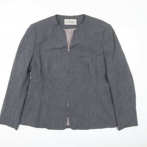 J Taylor Women’s Grey Zip Blazer Jacket Size 16 Wool Blend Workwear