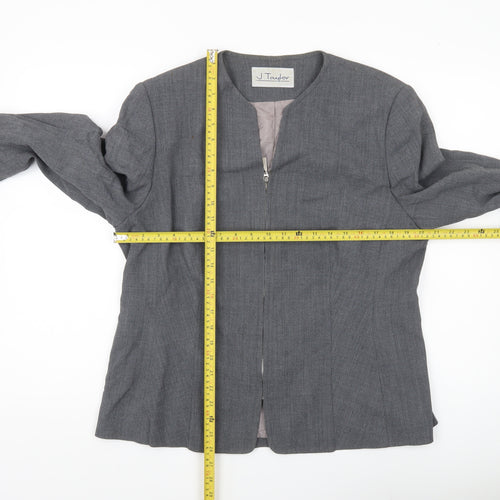 J Taylor Women’s Grey Zip Blazer Jacket Size 16 Wool Blend Workwear