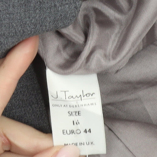 J Taylor Women’s Grey Zip Blazer Jacket Size 16 Wool Blend Workwear