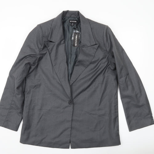 PrettyLittleThing Women's Grey Size 8 Single Breasted Blazer Jacket