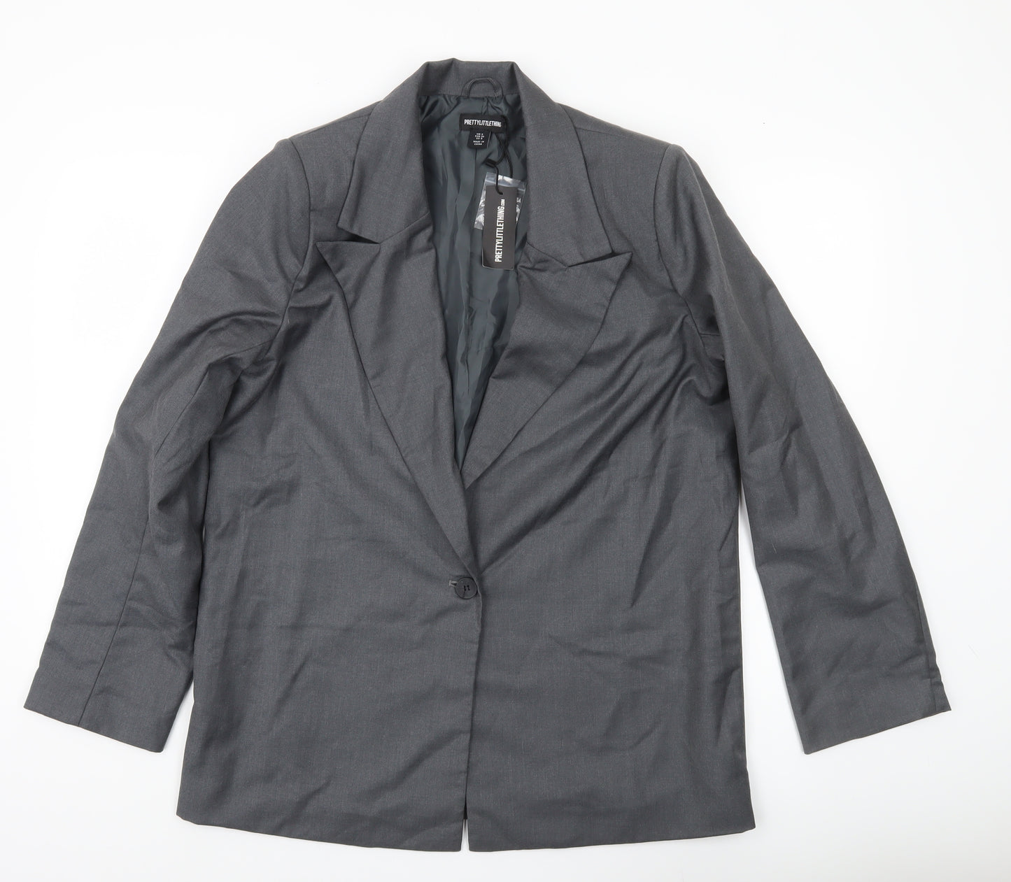 PrettyLittleThing Women's Grey Size 8 Single Breasted Blazer Jacket