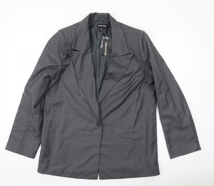 PrettyLittleThing Women's Grey Size 8 Single Breasted Blazer Jacket