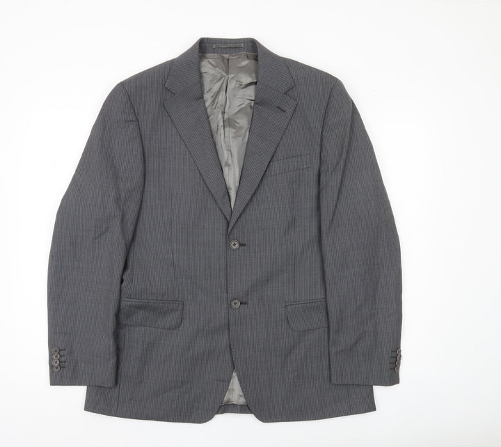 Rochas Paris Men's Grey Wool Pinstripe Blazer Jacket Size 48