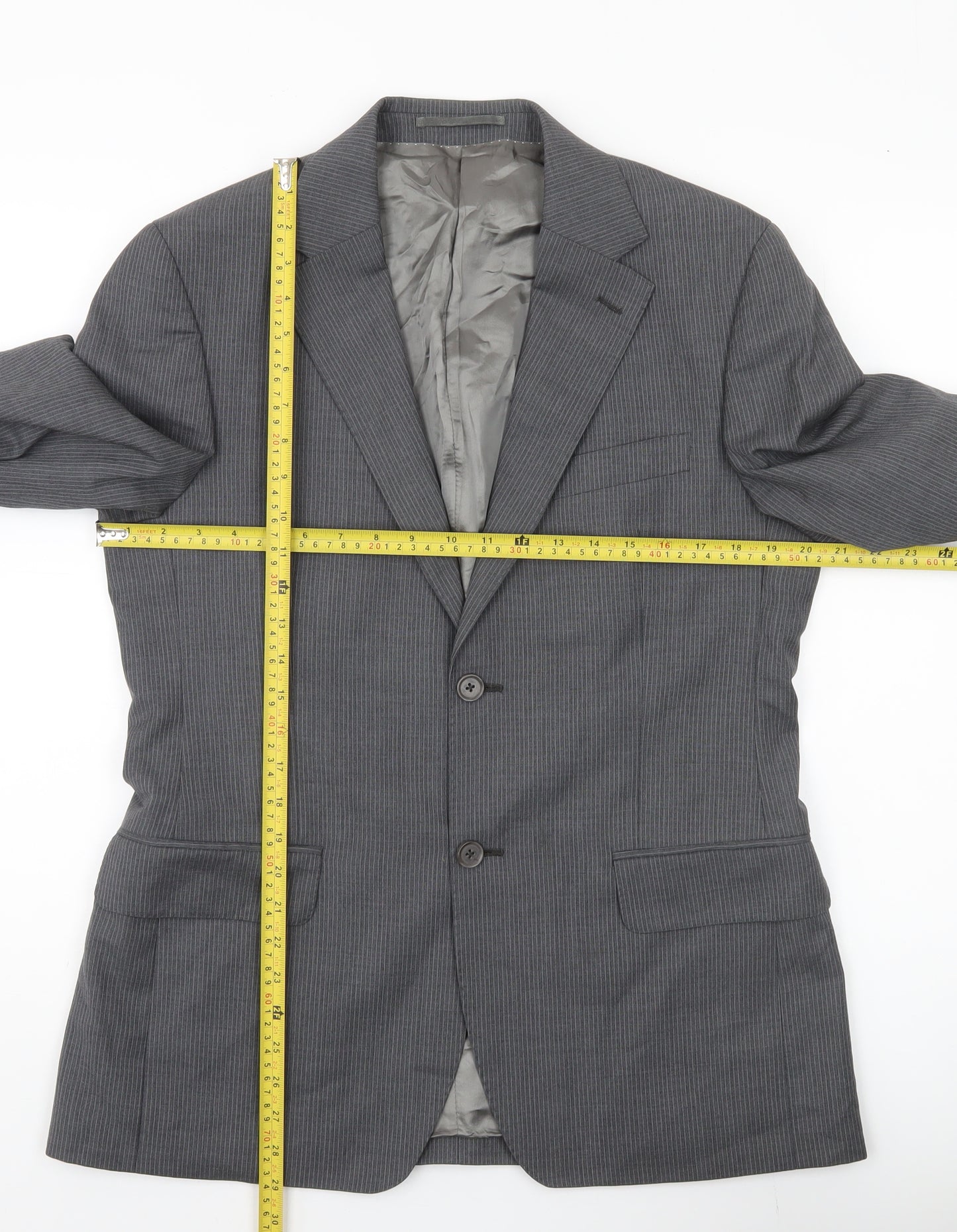 Rochas Paris Men's Grey Wool Pinstripe Blazer Jacket Size 48