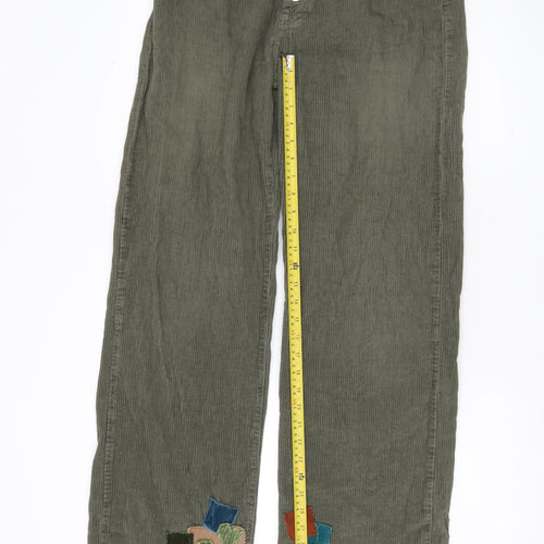 Minga London Women’s Green Corduroy Patchwork Straight Trousers Size 12