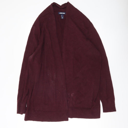 Lands' End Womens Red Cotton Long Sleeve Open Cardigan L