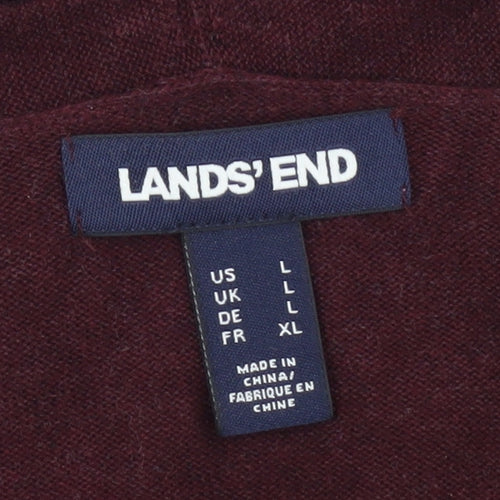 Lands' End Womens Red Cotton Long Sleeve Open Cardigan L