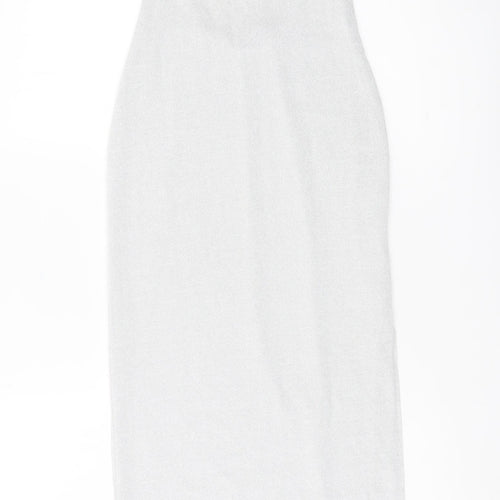 Bershka Women’s Silver XS Bodycon Midi Halter Lace Up Party Dress