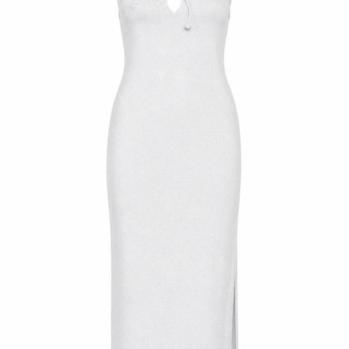 Bershka Women’s Silver XS Bodycon Midi Halter Lace Up Party Dress