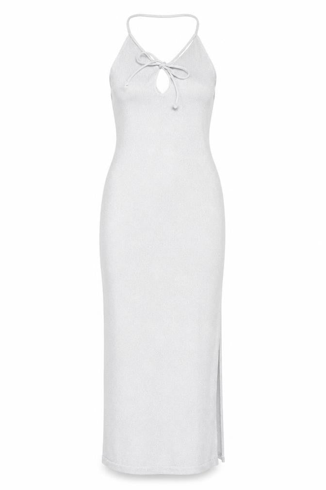 Bershka Women’s Silver XS Bodycon Midi Halter Lace Up Party Dress