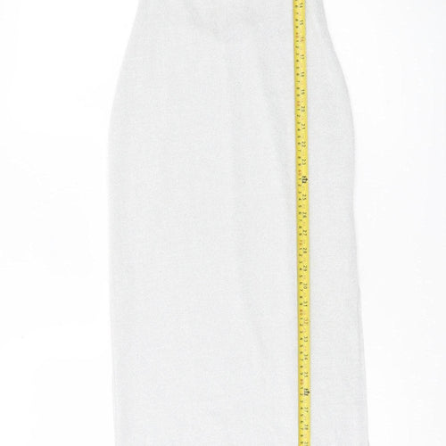 Bershka Women’s Silver XS Bodycon Midi Halter Lace Up Party Dress