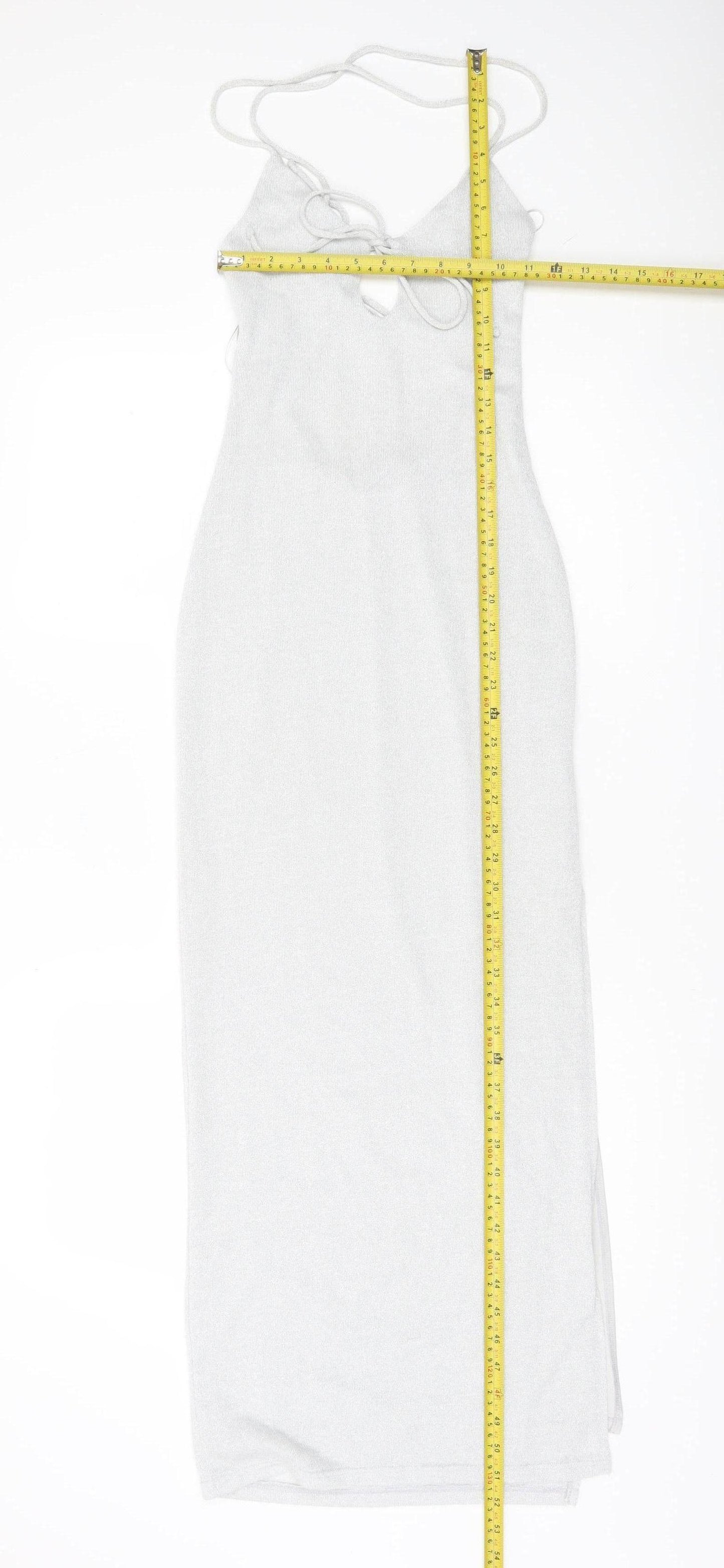 Bershka Women’s Silver XS Bodycon Midi Halter Lace Up Party Dress