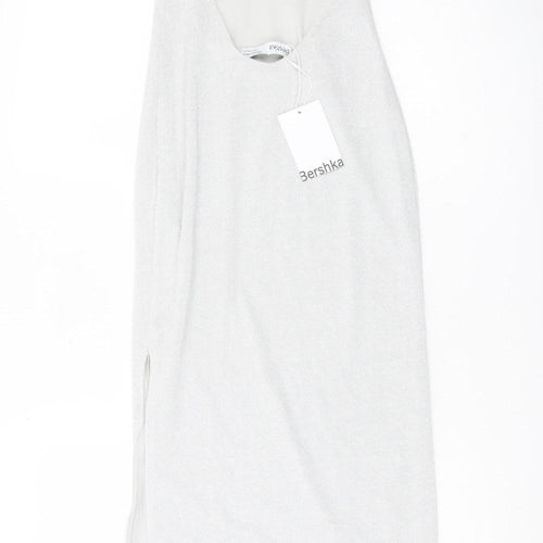 Bershka Women’s Silver XS Bodycon Midi Halter Lace Up Party Dress