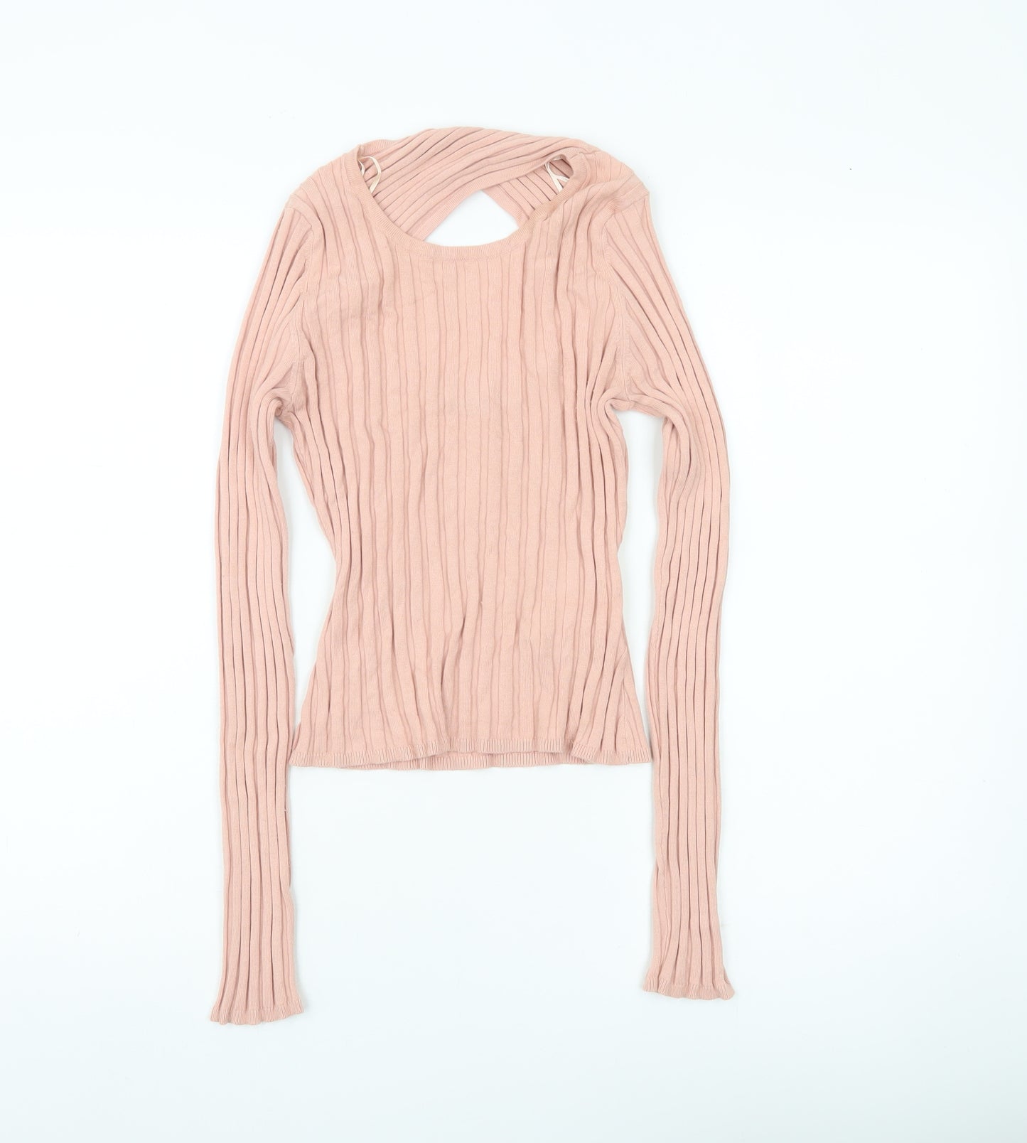 Brave Soul Women’s Pink Ribbed Knit Slim Fit Long Sleeve Pullover Jumper Size M