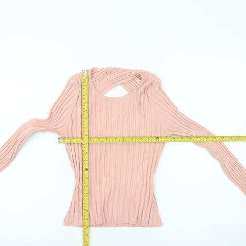Brave Soul Women’s Pink Ribbed Knit Slim Fit Long Sleeve Pullover Jumper Size M