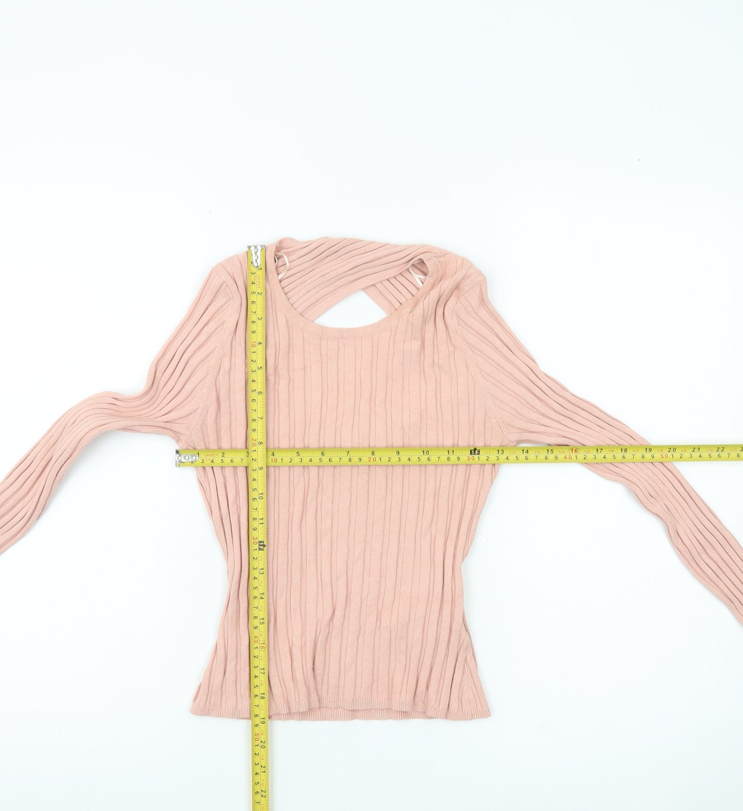 Brave Soul Women’s Pink Ribbed Knit Slim Fit Long Sleeve Pullover Jumper Size M