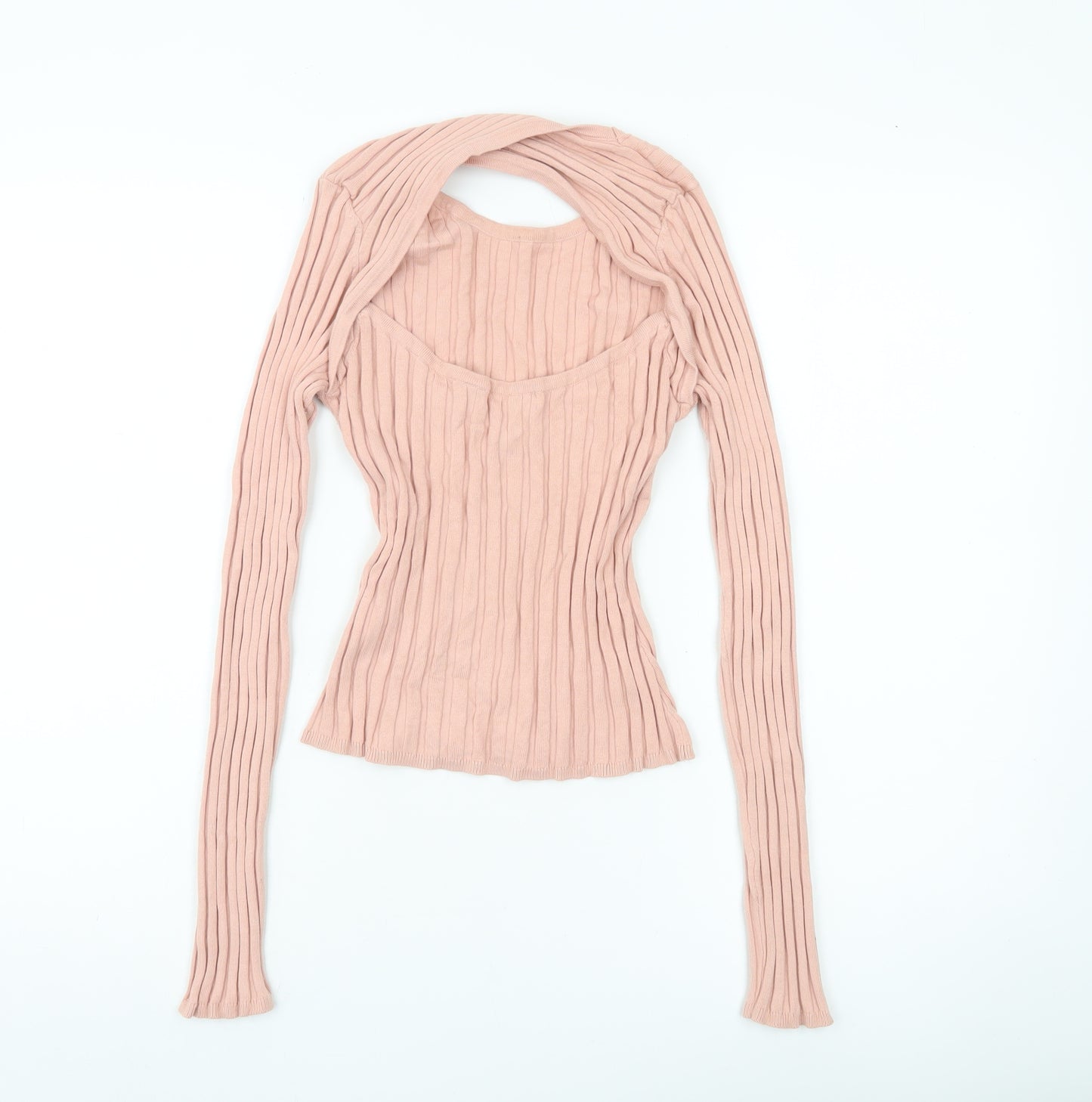 Brave Soul Women’s Pink Ribbed Knit Slim Fit Long Sleeve Pullover Jumper Size M