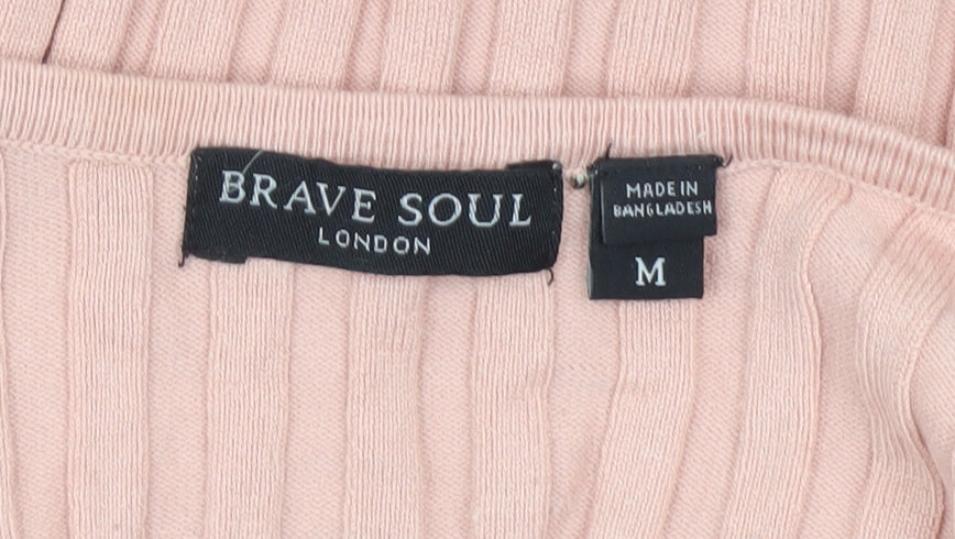 Brave Soul Women’s Pink Ribbed Knit Slim Fit Long Sleeve Pullover Jumper Size M