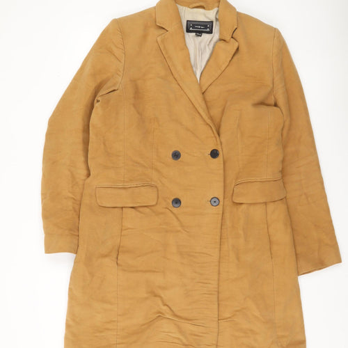 Mango Womens Brown Cotton Long Overcoat Size 12 Lined Workwear
