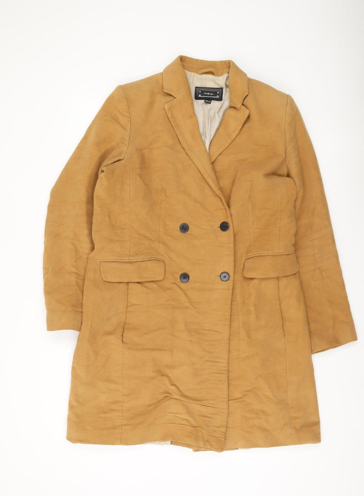 Mango Womens Brown Cotton Long Overcoat Size 12 Lined Workwear