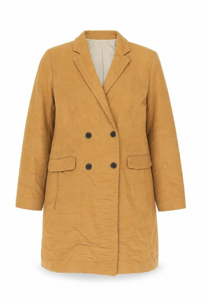 Mango Womens Brown Cotton Long Overcoat Size 12 Lined Workwear
