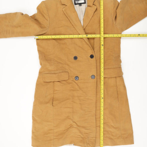 Mango Womens Brown Cotton Long Overcoat Size 12 Lined Workwear