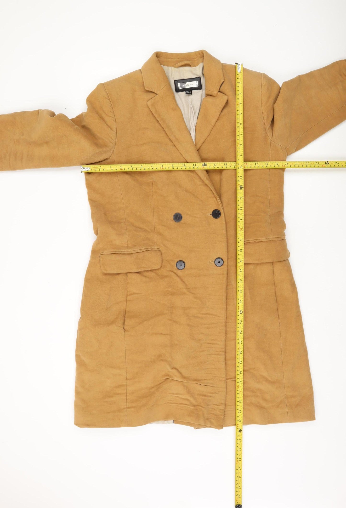 Mango Womens Brown Cotton Long Overcoat Size 12 Lined Workwear
