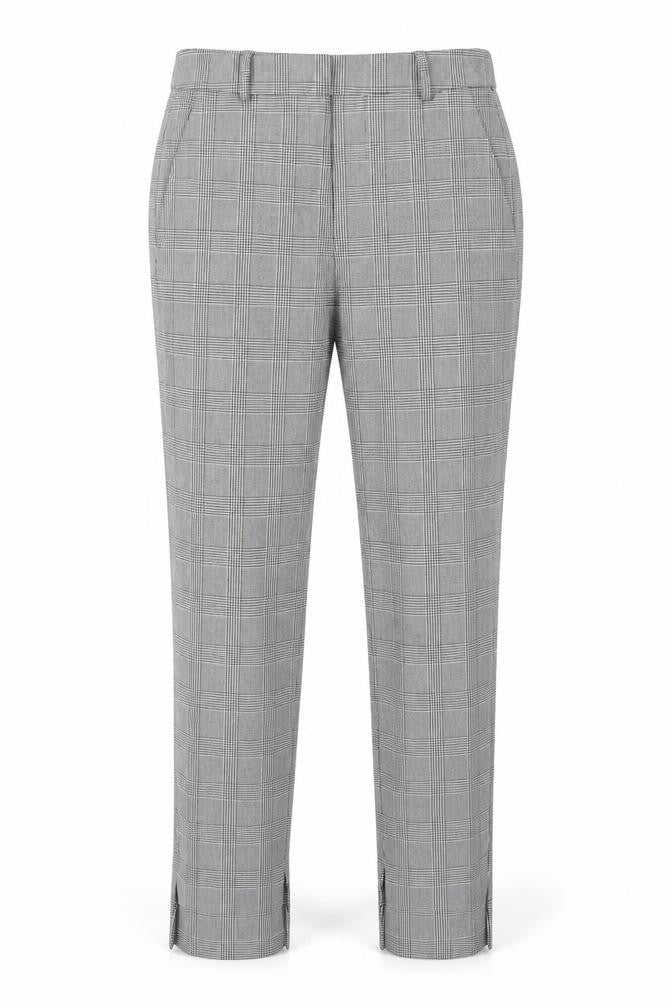 Front view of Zara Women Grey Check Slim Fit Tailored Trousers, size 6