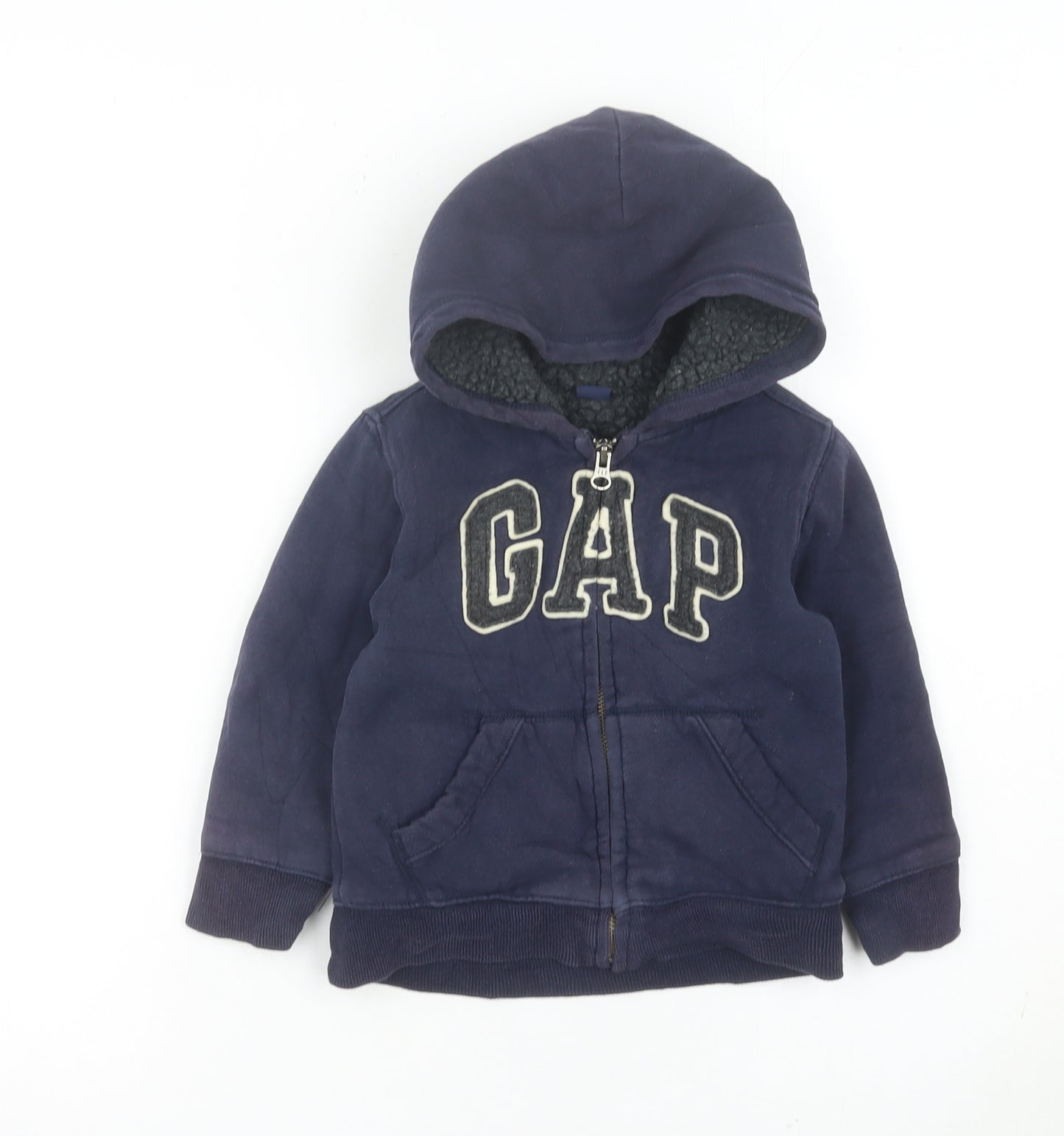 GAP Boys Blue Full Zip Hoodie 3-4 Years Logo Fleece Lined