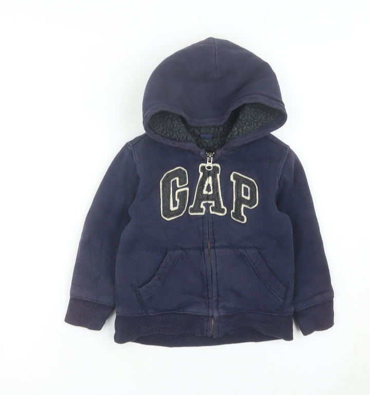 GAP Boys Blue Full Zip Hoodie 3-4 Years Logo Fleece Lined