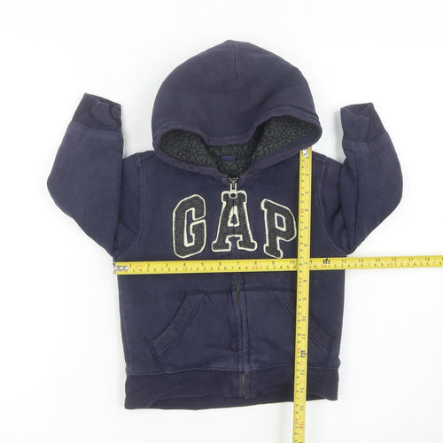 GAP Boys Blue Full Zip Hoodie 3-4 Years Logo Fleece Lined