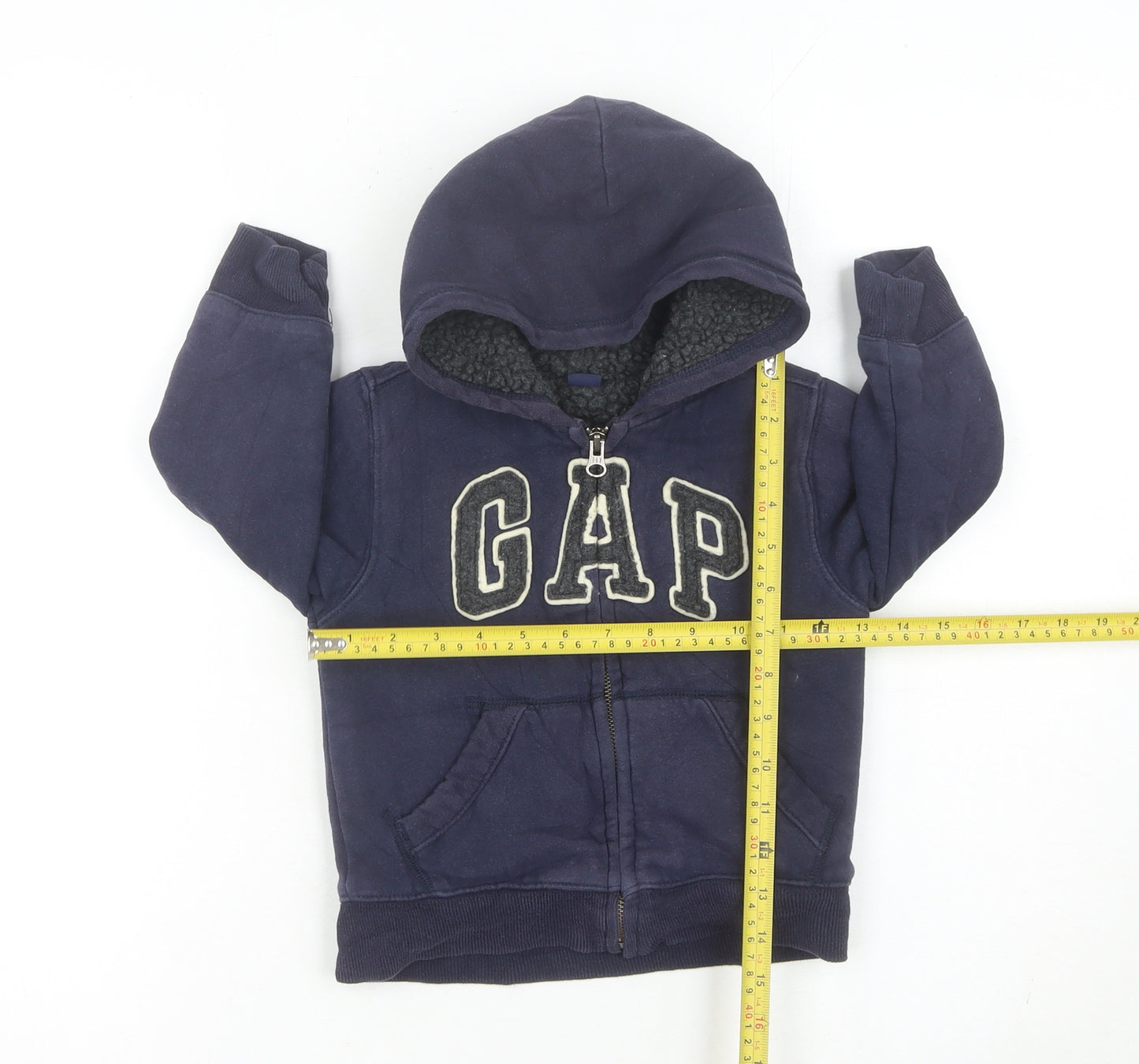 GAP Boys Blue Full Zip Hoodie 3-4 Years Logo Fleece Lined