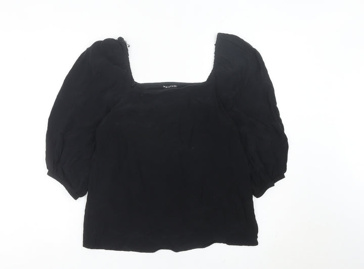 Whistles Women’s Black Square Neck Puff Sleeve Blouse UK 10