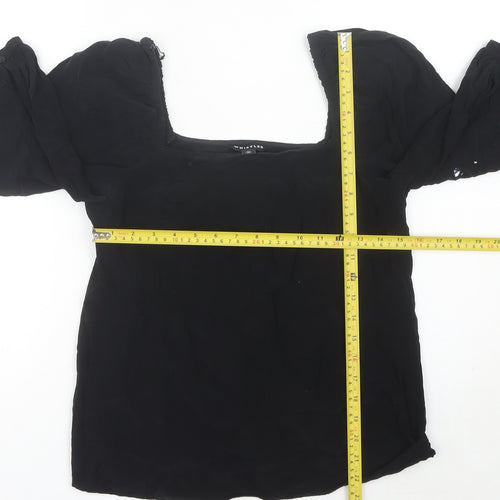 Whistles Women’s Black Square Neck Puff Sleeve Blouse UK 10
