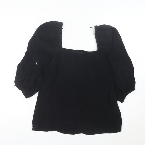 Whistles Women’s Black Square Neck Puff Sleeve Blouse UK 10
