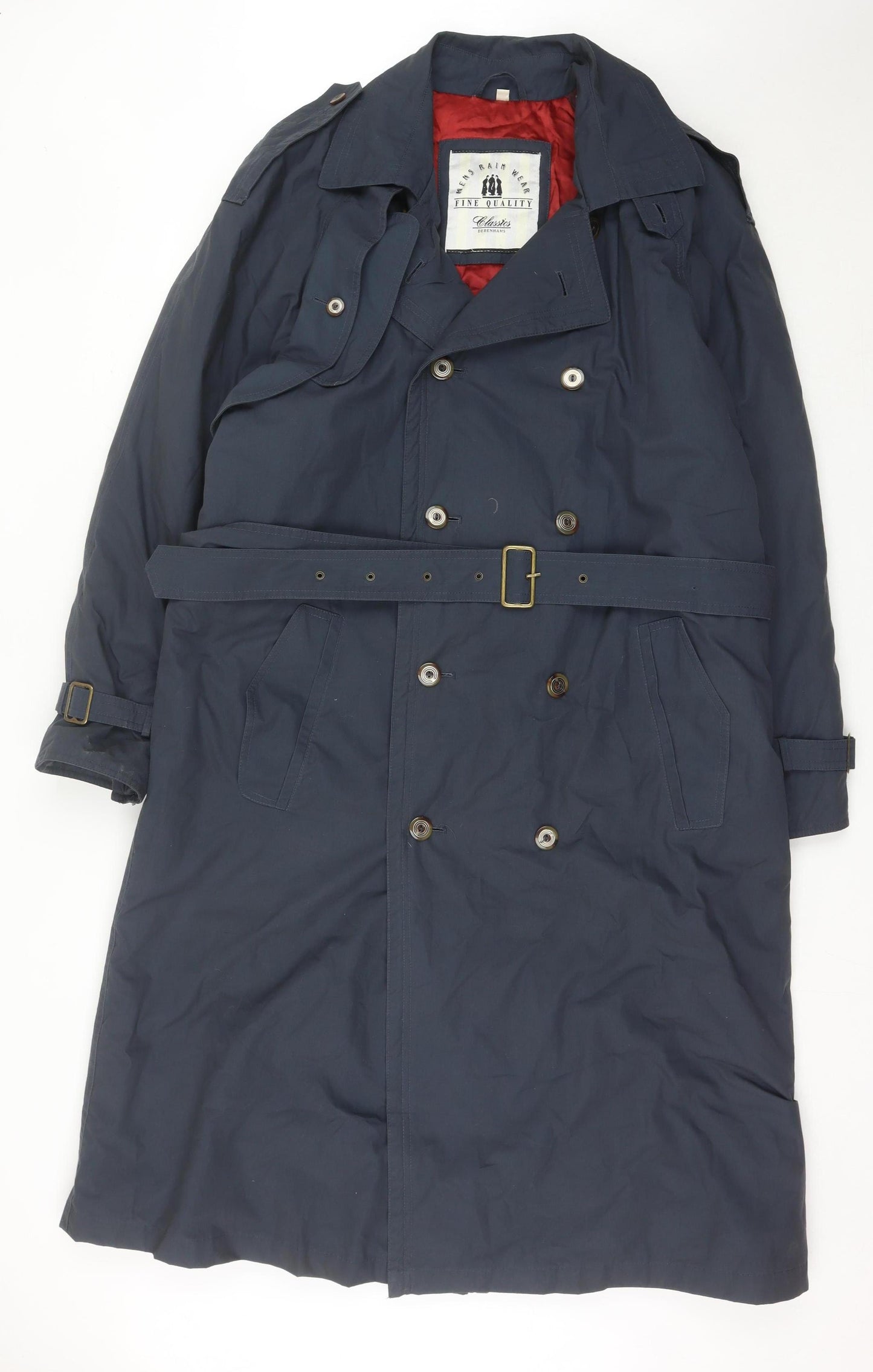 Debenhams Unisex Blue Trench Coat M Long Belted Lined Classic