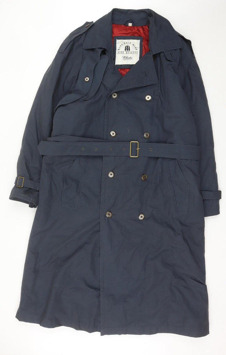 Debenhams Unisex Blue Trench Coat M Long Belted Lined Classic