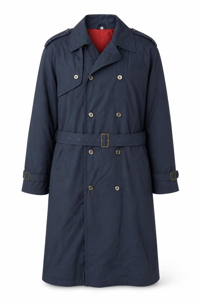 Debenhams Unisex Blue Trench Coat M Long Belted Lined Classic