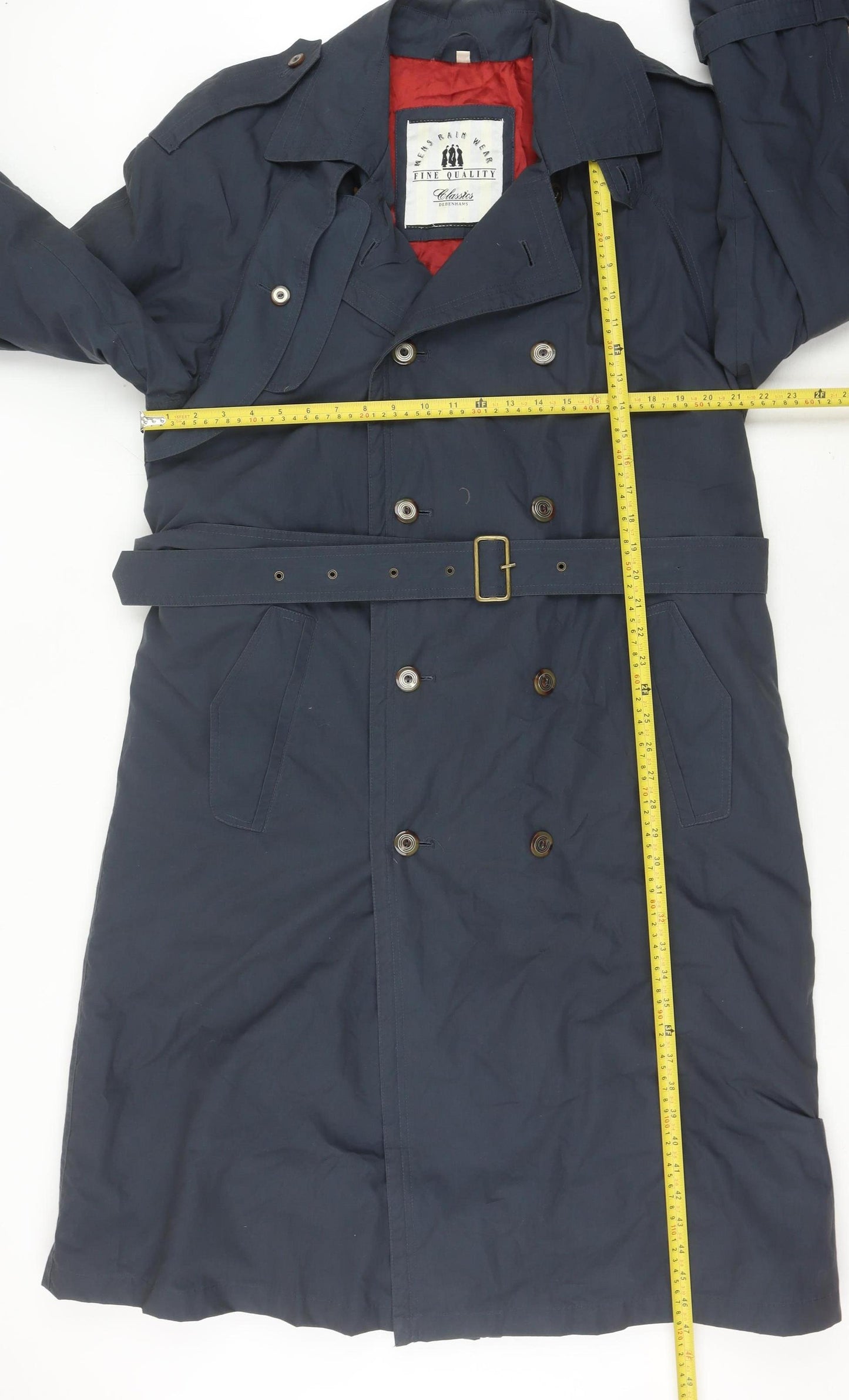 Debenhams Unisex Blue Trench Coat M Long Belted Lined Classic