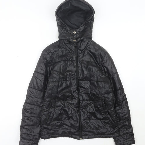 Lee Women’s Black Puffer Jacket Size S Hooded Quilted Outerwear